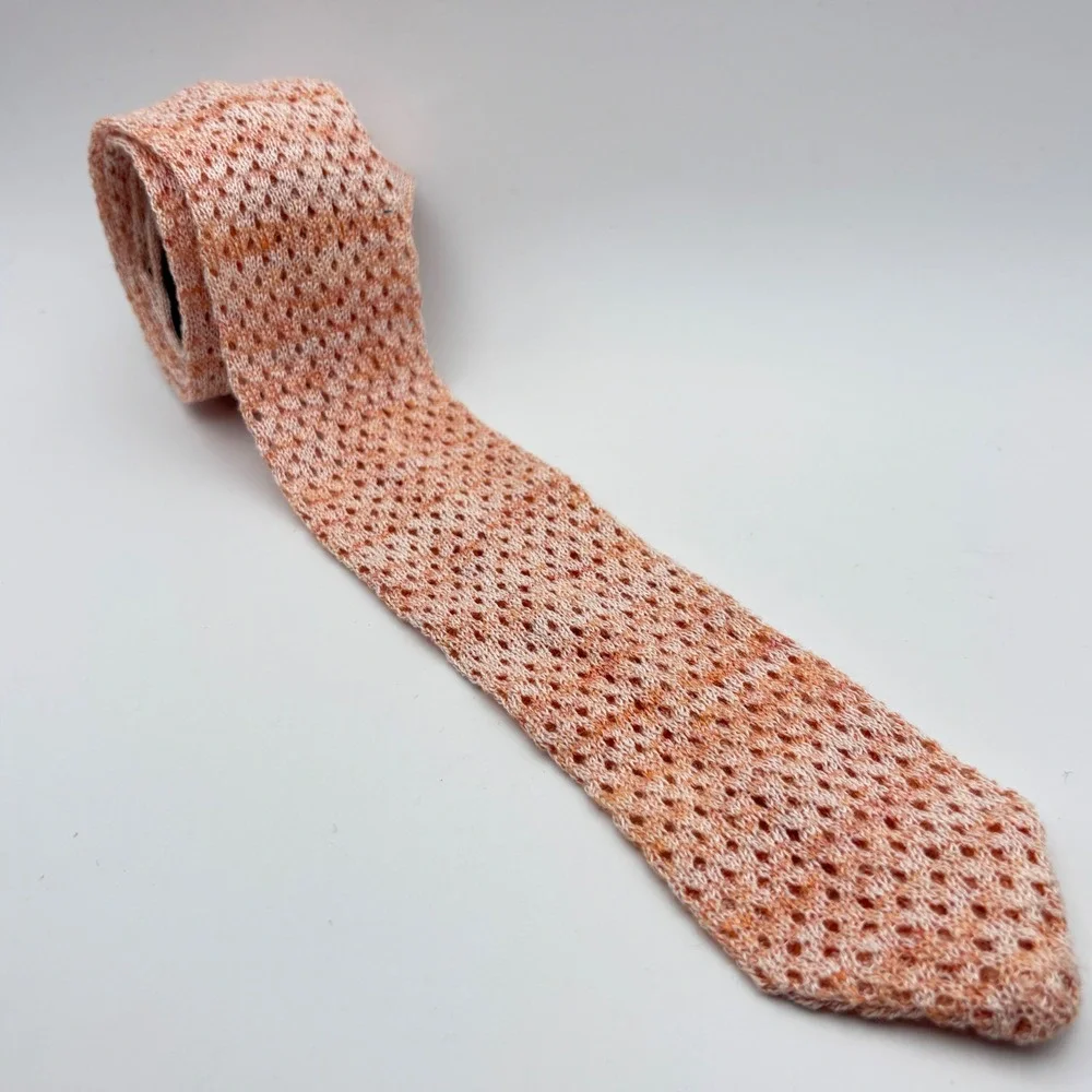 Billy Reid Knit Tie Mens OS Peach Orange Cotton Linen Made in Italy Pointelle